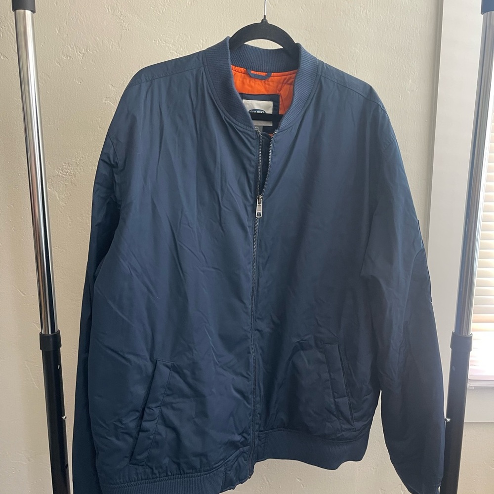 Old Navy Blue Bomber Jacket with Ribbed Collar and Relaxed Fit